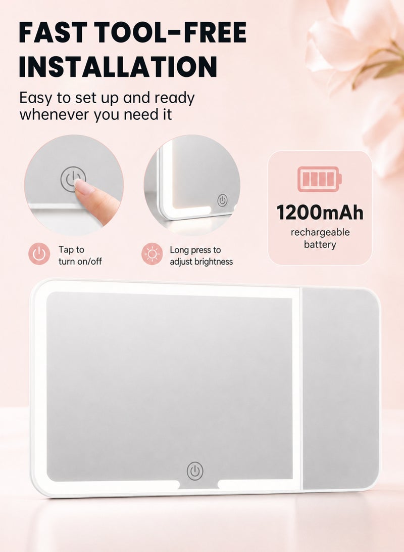LED Car Vanity Mirror, 3X Visor Mirror with 3 Light Modes, Rechargeable Dimmable Touch Control, Universal Fit for Most Cars, White - Image 3