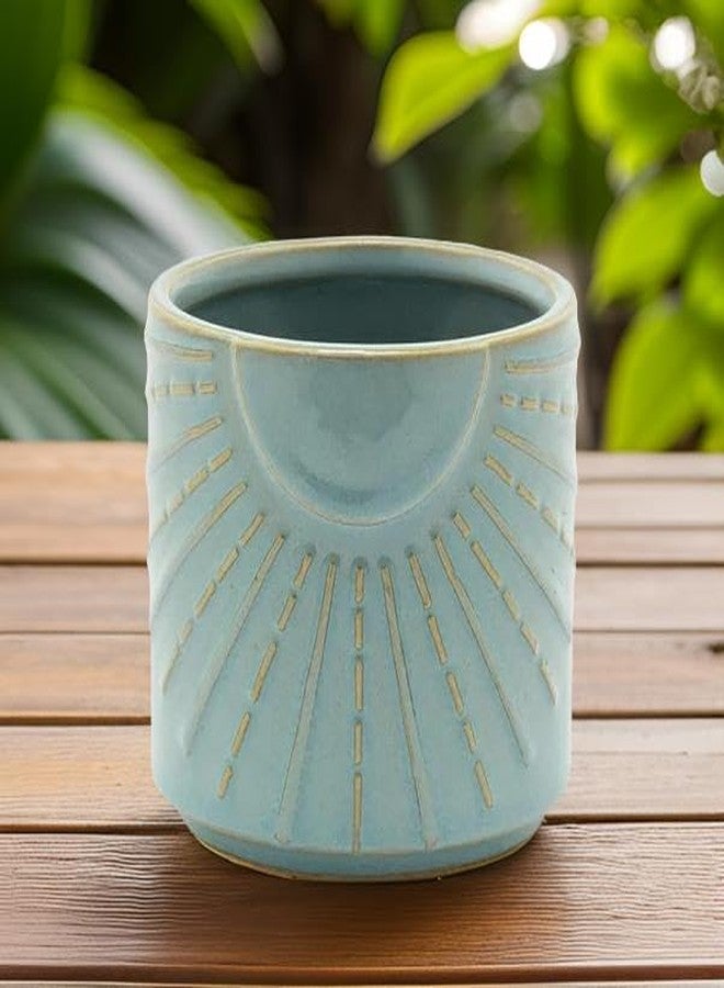 The Bridge Collection Blue Ceramic Sun Beam Planter Pot - Image 3