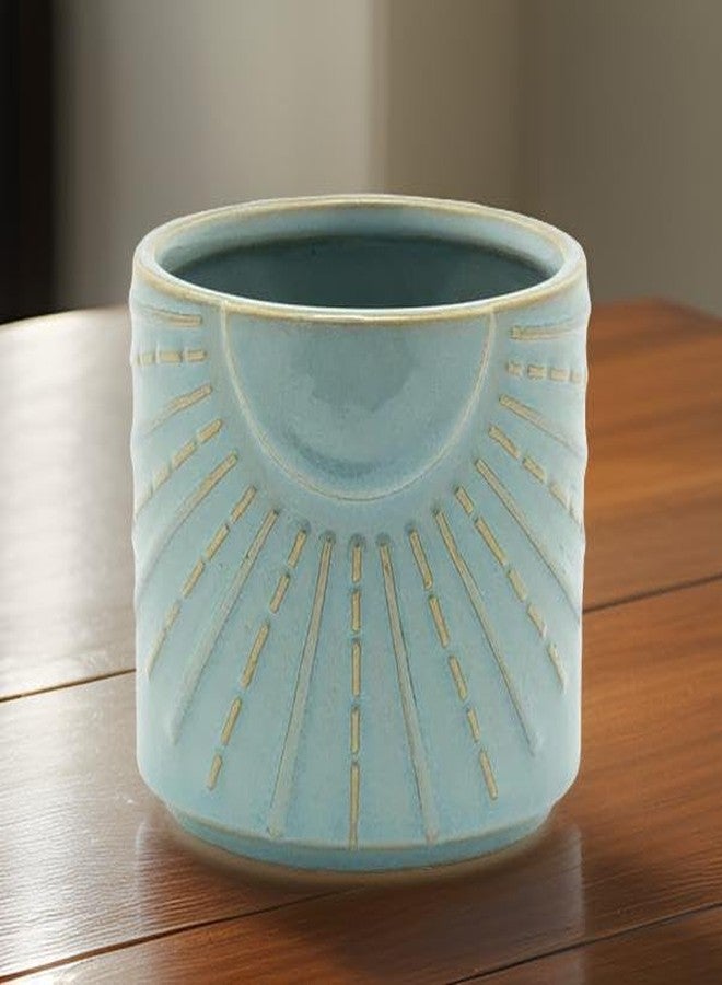 The Bridge Collection Blue Ceramic Sun Beam Planter Pot - Image 4