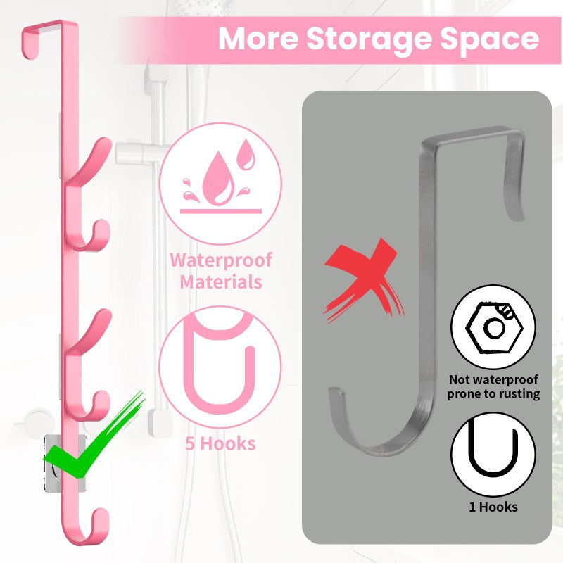 Kaiferty Over The Door Hooks, Metal Door Hooks for Hanging, Over The Door Purse Organizer for Door Coat Hanger, Back of Shower for Hanging Towel Rack Clothes, Hat, Bathroom, Closet (Pink-2Packs) - Image 2