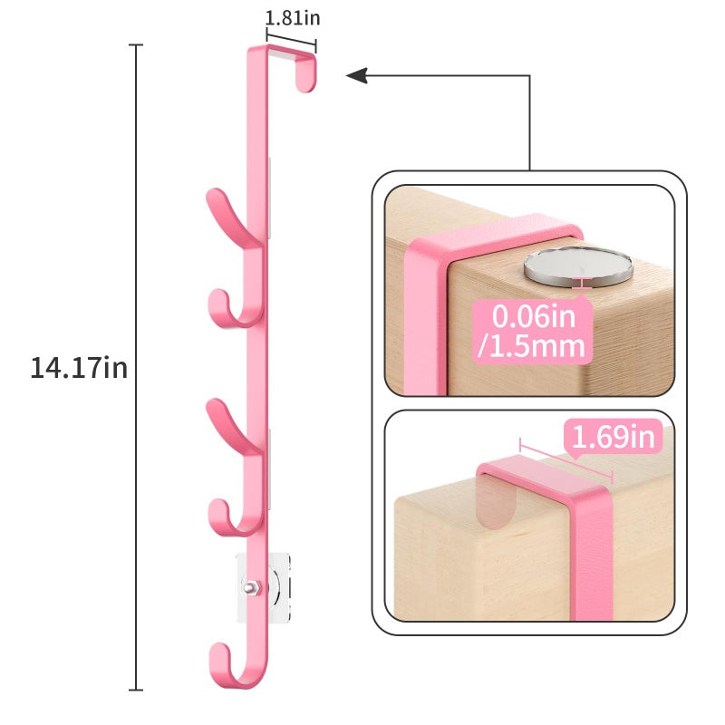 Kaiferty Over The Door Hooks, Metal Door Hooks for Hanging, Over The Door Purse Organizer for Door Coat Hanger, Back of Shower for Hanging Towel Rack Clothes, Hat, Bathroom, Closet (Pink-2Packs) - Image 4