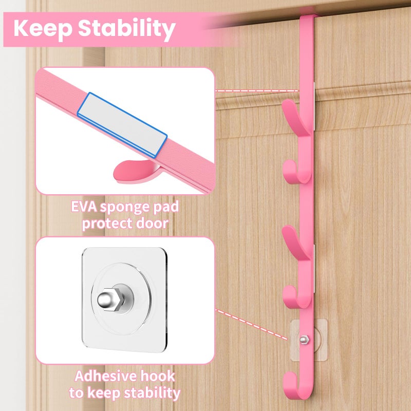 Kaiferty Over The Door Hooks, Metal Door Hooks for Hanging, Over The Door Purse Organizer for Door Coat Hanger, Back of Shower for Hanging Towel Rack Clothes, Hat, Bathroom, Closet (Pink-2Packs) - Image 5