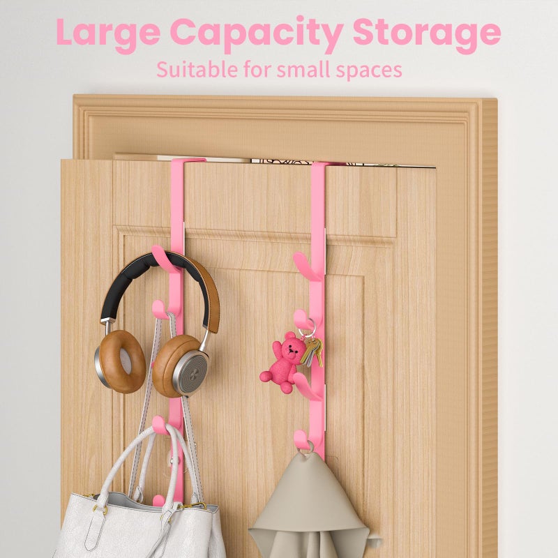 Kaiferty Over The Door Hooks, Metal Door Hooks for Hanging, Over The Door Purse Organizer for Door Coat Hanger, Back of Shower for Hanging Towel Rack Clothes, Hat, Bathroom, Closet (Pink-2Packs) - Image 3