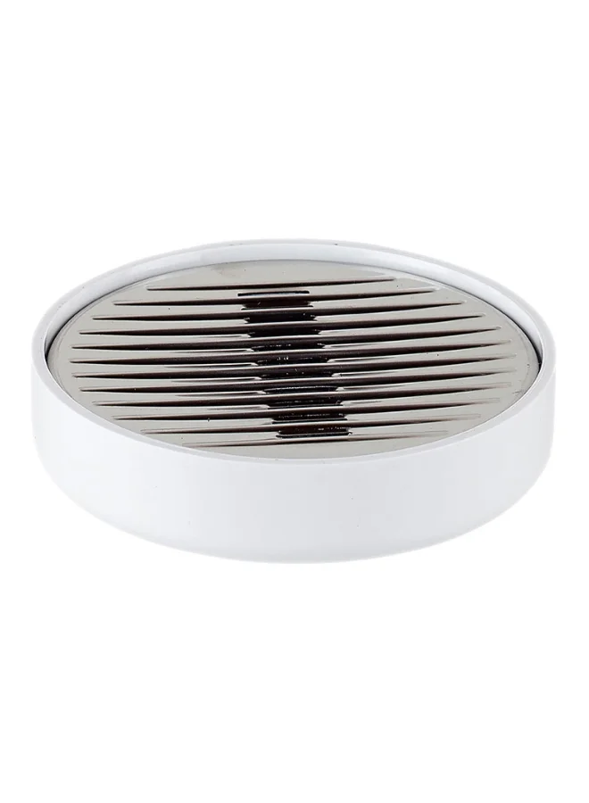 Primanova Lenox Glossy Finish Round Soap Dish White and Chrome 3 x 13 x 13 cm