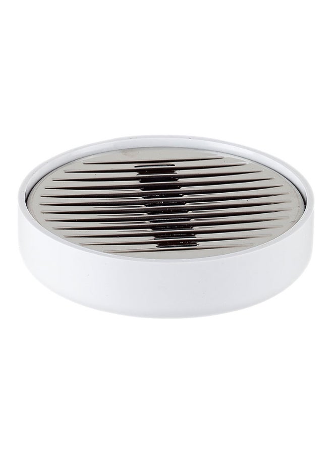 بريمانوفا لينكوس صحن صابون دائري بتصميم لامع باللون الأبيض والكروم، بأبعاد 3 × 13 × 13 سم - Image 1