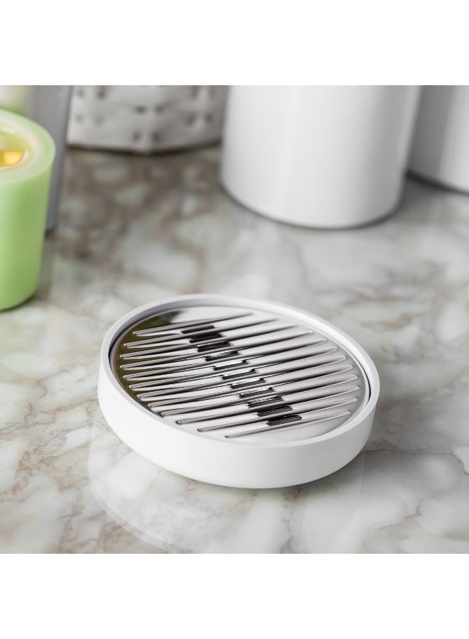 بريمانوفا لينكوس صحن صابون دائري بتصميم لامع باللون الأبيض والكروم، بأبعاد 3 × 13 × 13 سم - Image 2