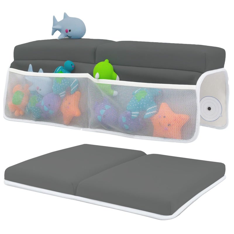 Comfortable Baby Bath Kneeler and Elbow Rest Pad Set Thick Memory Foam Bath Kneeling Pad with Elbow Support Baby Bathtub Cushion with Toy Organizer for Bathing Infant or Toddler Dark Grey