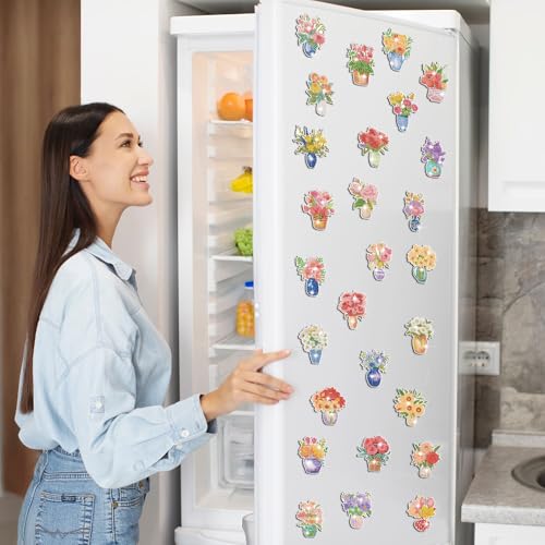 Copkim 30 Pcs Diamond Art Magnets Refrigerator Easy Art Kits Fridge Diamond Painting Magnets Stickers for Adults DIY Home Decors Flower Butterfly(Vase) - Image 2
