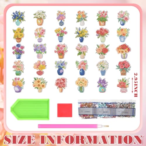 Copkim 30 Pcs Diamond Art Magnets Refrigerator Easy Art Kits Fridge Diamond Painting Magnets Stickers for Adults DIY Home Decors Flower Butterfly(Vase) - Image 3