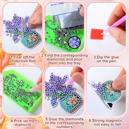 Copkim 30 Pcs Diamond Art Magnets Refrigerator Easy Art Kits Fridge Diamond Painting Magnets Stickers for Adults DIY Home Decors Flower Butterfly(Vase) - Image 5