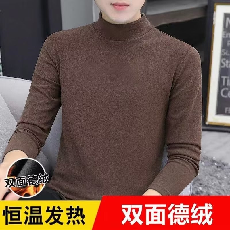 Mens Thermal Velvet Long Sleeve T-shirt Dark green  - Image 5