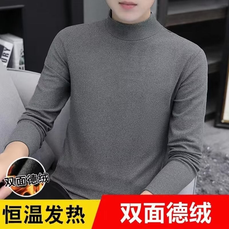 Mens Thermal Velvet Long Sleeve T-shirt Dark green  - Image 3