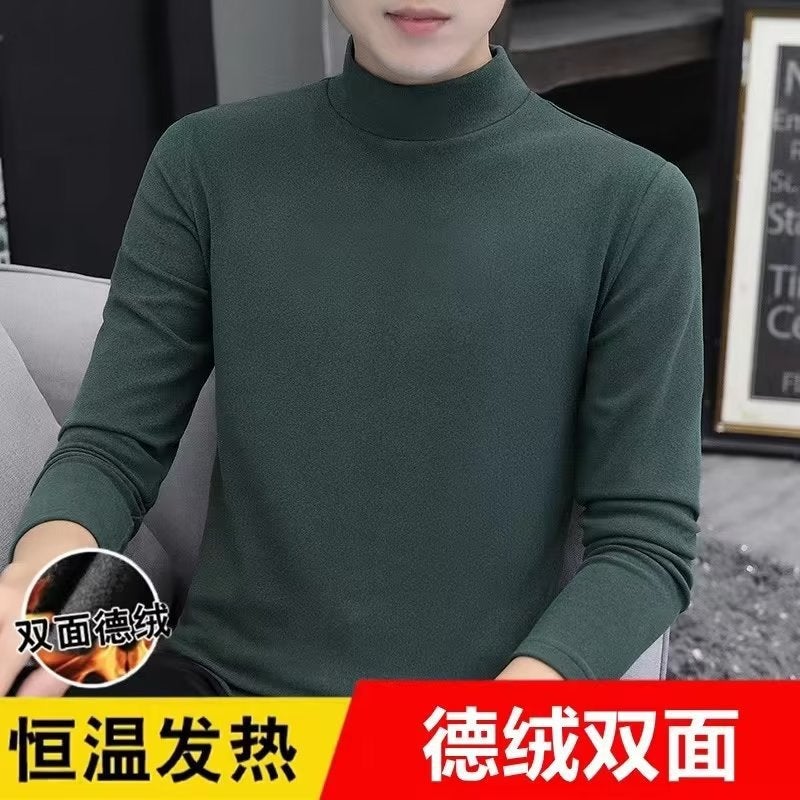 Mens Thermal Velvet Long Sleeve T-shirt Dark green  - Image 1