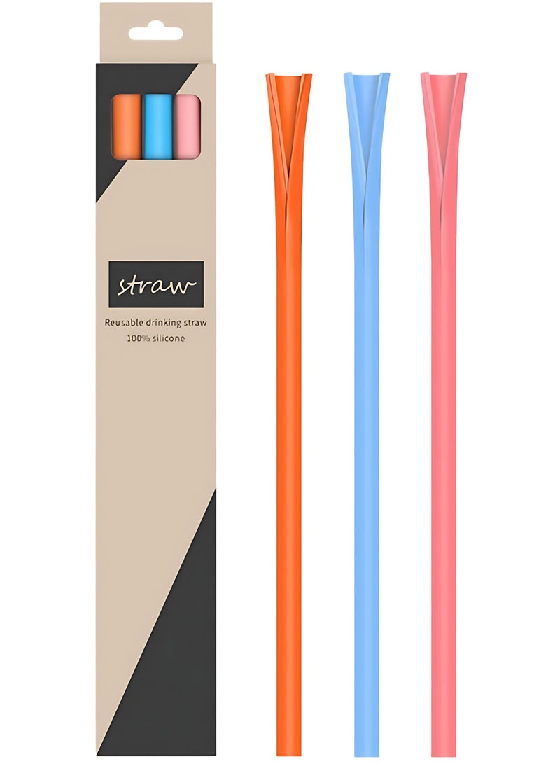 مجموعة من 3 ماصات شرب قابلة لإعادة الاستخدام من السيليكون عالي الجودة – قابلة للفك والطوي وسهلة التنظيف | خالية من BPA، صديقة للبيئة، متوافقة مع المشروبات الساخنة والباردة – مثالية للسموثي، بوبا والسفر - Image 1