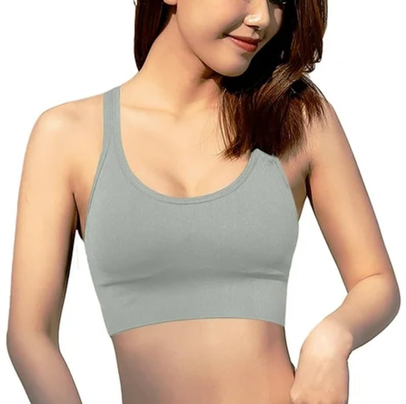 GLAMORAS Women's Nylon Spandex Low Impact Padded Non Wired Racer Back Back Hook Sports Bra for Gym, Yoga | Everyday Active Wear for Girls | Size M to 2XL Grey - Image 4