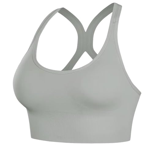 GLAMORAS Women's Nylon Spandex Low Impact Padded Non Wired Racer Back Back Hook Sports Bra for Gym, Yoga | Everyday Active Wear for Girls | Size M to 2XL Grey - Image 2