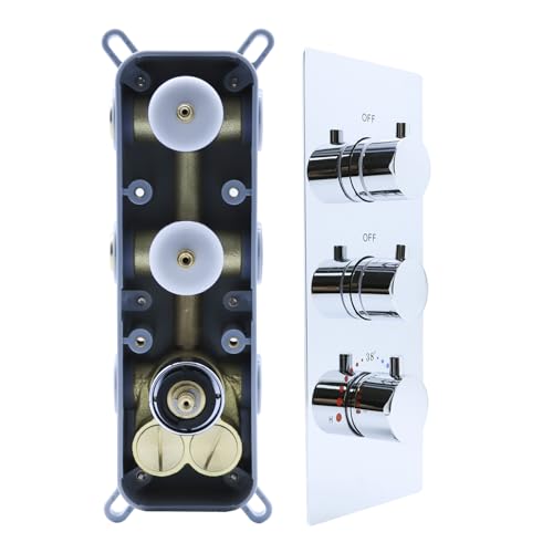 Drettyer 2 Function Shower Thermostatic Valve 3 Round Knob Valvs Body Can Control Water Volume and Work at the Same Time Concealed Brass Bathroom Replacement RoughInChrome 2Way - Image 1