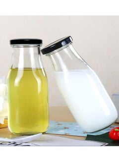 FUFU 12 oz Glass Bottles, Clear Glass Milk Bottles with Black Metal Airtight Lids, Vintage Breakfast Shake Container, Vintage Drinking Bottles with of 12pack  - Image 5