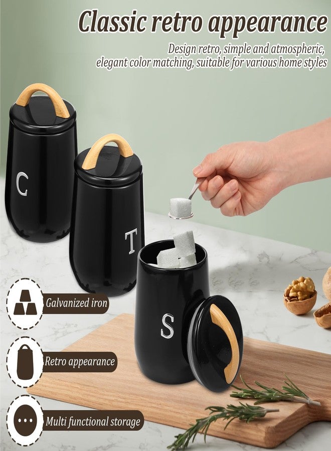 Hevtsde 3Pcs Canisters Sets for Kitchen Countertop - Sugar and Coffee Container Set, Metal Moisture Proof Sealed Jar with Label, Kitchen Canisters for Coffee Beans, Tea, Sugar, Salt, Flour, Spices (Black) - Image 4