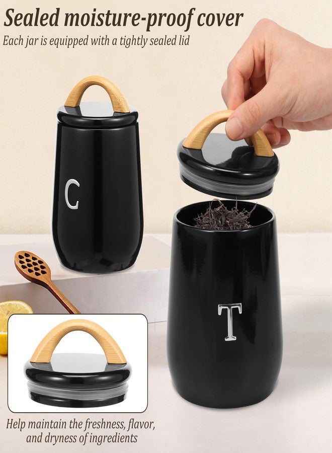 Hevtsde 3Pcs Canisters Sets for Kitchen Countertop - Sugar and Coffee Container Set, Metal Moisture Proof Sealed Jar with Label, Kitchen Canisters for Coffee Beans, Tea, Sugar, Salt, Flour, Spices (Black) - Image 3