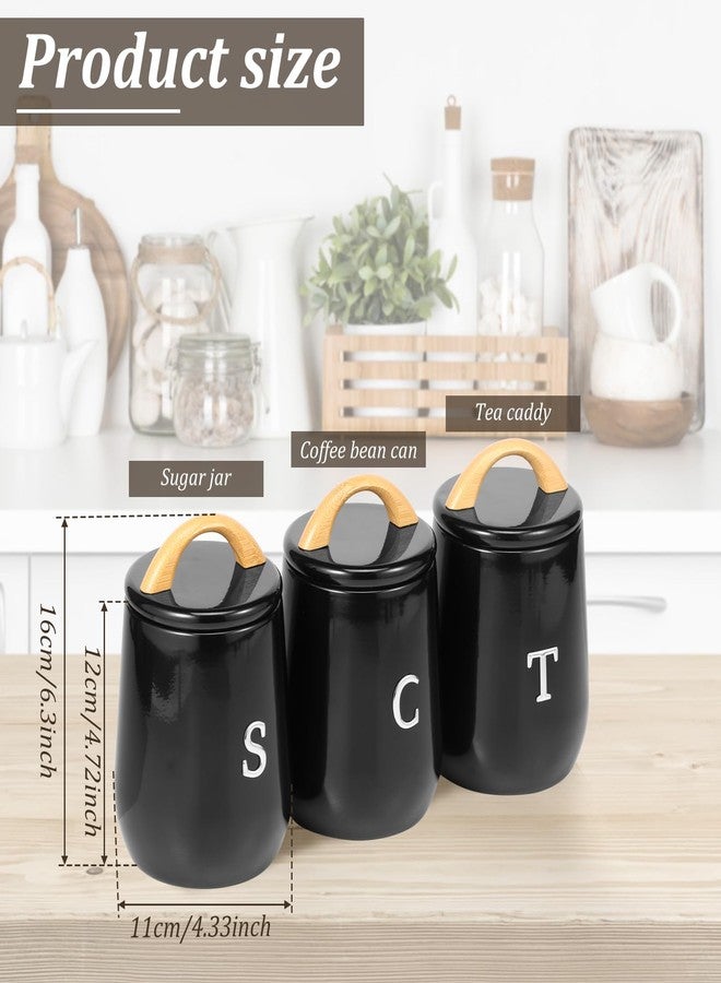 Hevtsde 3Pcs Canisters Sets for Kitchen Countertop - Sugar and Coffee Container Set, Metal Moisture Proof Sealed Jar with Label, Kitchen Canisters for Coffee Beans, Tea, Sugar, Salt, Flour, Spices (Black) - Image 5