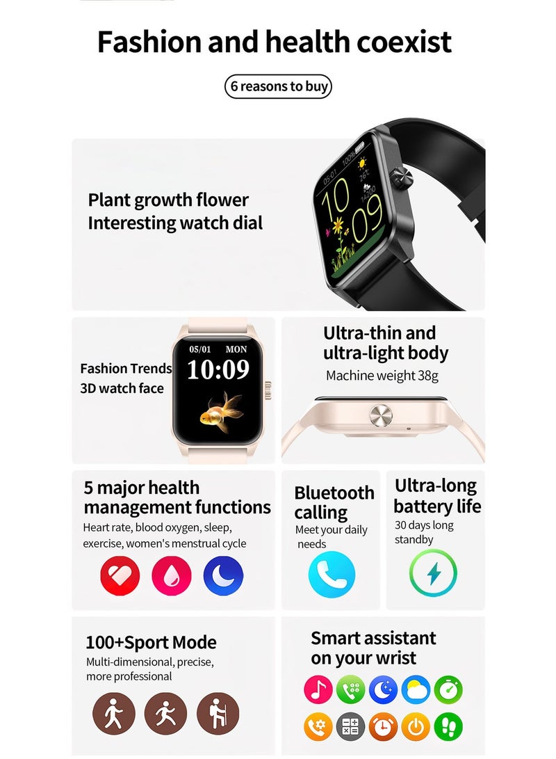 New square-screen Smart Watch for Men Women Compatible with call function, fitness tracker, heart rate and blood oxygen monitoring,  3D dynamic watch face. with iPhone Samsung Android Phone 1.85 inch Full Touch Screen  Bluetooh Fitness Tracker - Image 4