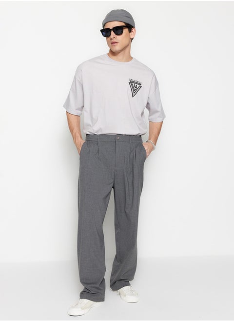 Grey Wide Leg Fabric Baggy Trousers TMNSS23PL00039