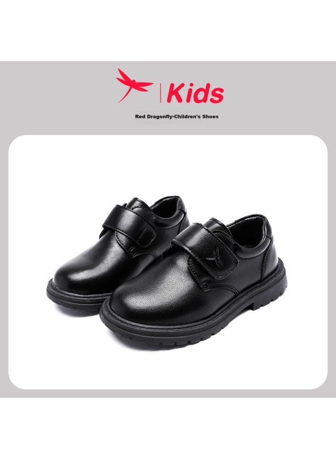 Red Dragonfly Boys' Shoes, Spring And Summer Children's Flats, Soft Sole, For Older Children And Teenagers, British Style Leather Shoes, Q53ad005, Black, Size 33 - Image 1