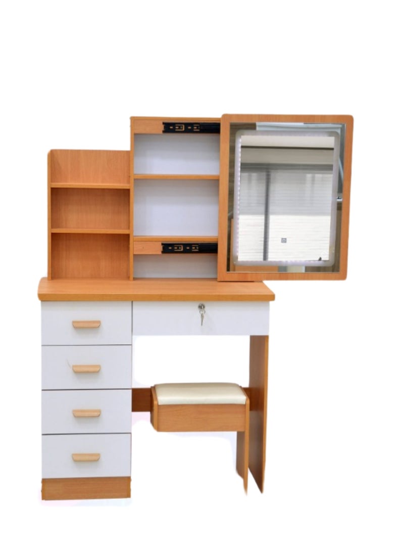 KARNAK Makeup Vanity Desk With Light Mirror Dressing Table, Vanity Set ,4 Storage Drawers and Shelves, Also Hidden Shelves Behind Mirror Cushion Stool for Bedroom Home Decor OAK White  - Image 2