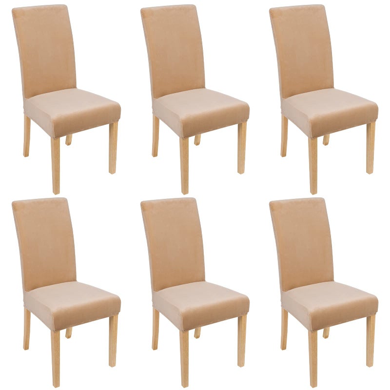 Smiry Velvet Stretch Chair Covers for Dining Room Set of 6, Soft Fit Removable Washable Kitchen Parsons Chair Slipcover Protector, Beige - Image 1