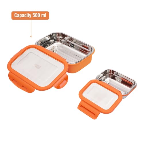 Jaypee Plus Captain Inner Stainless Steel Lunch Box for School Kids|Suitable for Office & Picnic |BPA Free |Spillproof Tiffin Box|Microwave Safe Without Lid |Orange,500 ml - Image 3