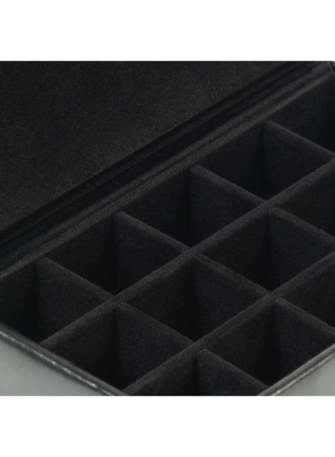 Wolf Designs Wolf Heritage 15-Piece Cufflink Box, Black - 15 Compartments - Faux Leather Exterior + Ultra-Suede Lining - Image 2