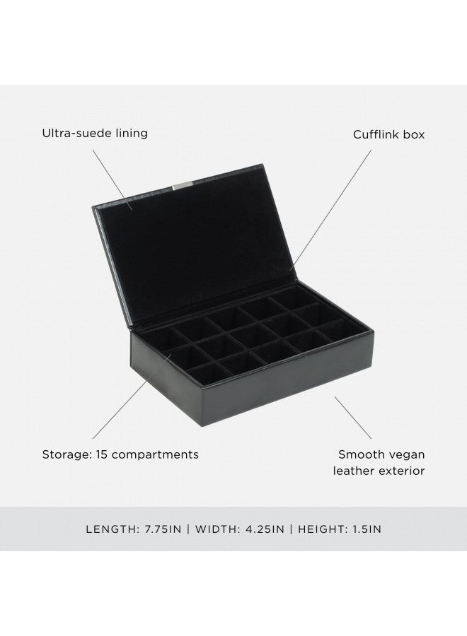 Wolf Designs Wolf Heritage 15-Piece Cufflink Box, Black - 15 Compartments - Faux Leather Exterior + Ultra-Suede Lining - Image 3