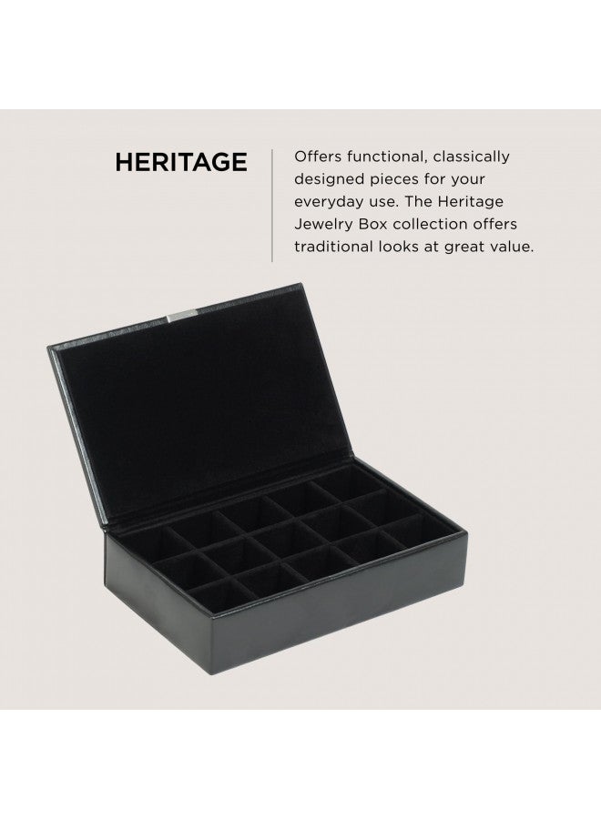 Wolf Designs Wolf Heritage 15-Piece Cufflink Box, Black - 15 Compartments - Faux Leather Exterior + Ultra-Suede Lining - Image 1
