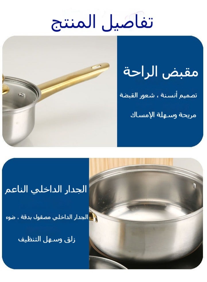 شاربدو طقم أواني من 12 قطعة من الفولاذ المقاوم للصدأ 410، وعاء حساء، مقلاة، وعاء حليب، وعاء طبخ، وعاء حليب مزدوج الأذن 16 سم/وعاء حساء 18/20/22/24 سم/مقلاة 24 سم (فضي) - Image 3