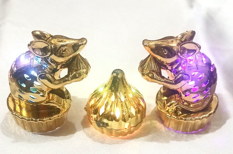 kunya® Colour Changing LED Modak & LED Mushak/Mooshak Ganpati Modak Shaped LED Light for Ganesh Diwali, Festival Lighting for Home, Decoration 1 LED Modak & 2 Mooshak (Batteries Not Included) - Image 1