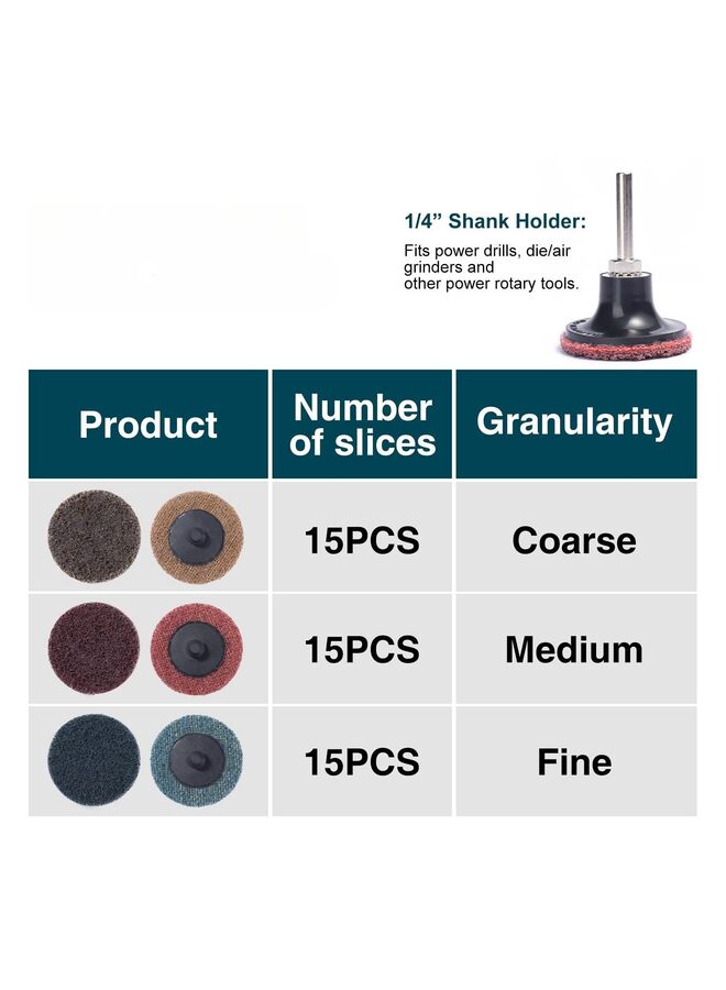 46PCS Sanding Discs 2 Inch Roll Lock Quick Change Discs Holder Surface Conditioning Discs Fine Medium Coarse for Die Grinder Surface Strip - Image 2