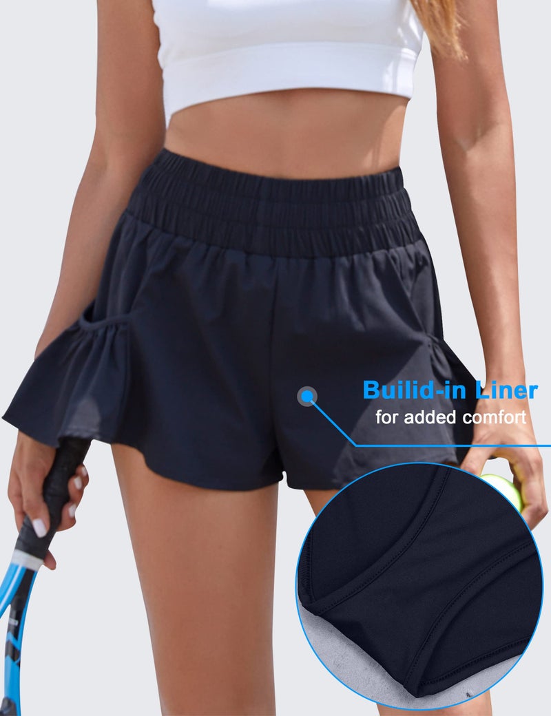 BMJL Womens High Waisted Athletic Running Shorts Workout Gym Quick Dry Flowy Shorts with Pockets(L,Black) - Image 5
