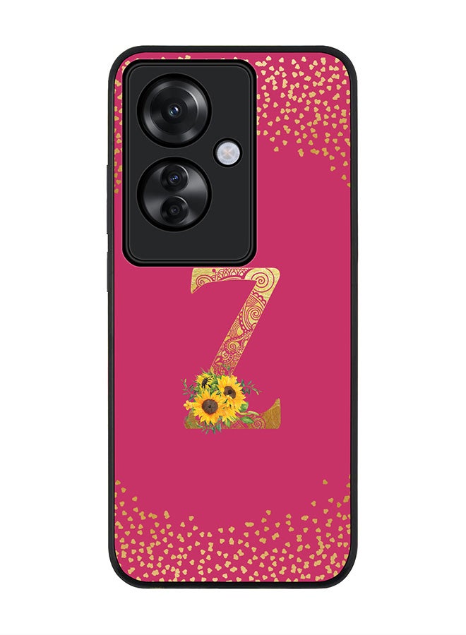 Stylizedd Rugged Black edge case for Oppo Reno11 F / Oppo F25 Pro 5G,Slim fit Cover Custom Monogram Initial Letter Floral Pattern Alphabet - Z (Deep Pink Rose)  - Image 1