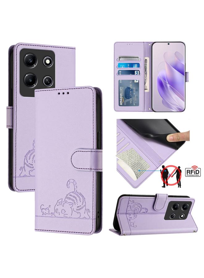 Zaboon Case For Infinix Note 30I Cat Rat Embossed Pattern RFID Leather Phone Case with Lanyard - Image 1