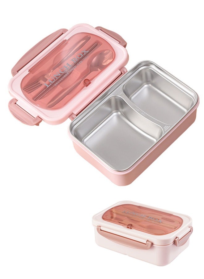 wowofa Portable Lunch Box 304 Stainless Steel Leakproof Divided Food Containers with Comes with spoon, fork, chopsticks 21.3x14.5x7.5cm ，pink/Silver  - Image 1
