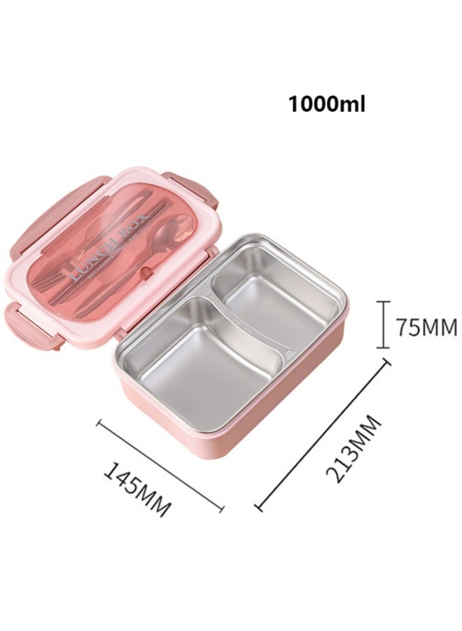 wowofa Portable Lunch Box 304 Stainless Steel Leakproof Divided Food Containers with Comes with spoon, fork, chopsticks 21.3x14.5x7.5cm ，pink/Silver  - Image 3