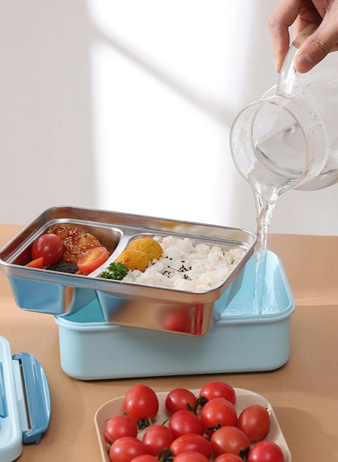 wowofa Portable Lunch Box 304 Stainless Steel Leakproof Divided Food Containers with Comes with spoon, fork, chopsticks 21.3x14.5x7.5cm ，pink/Silver  - Image 2