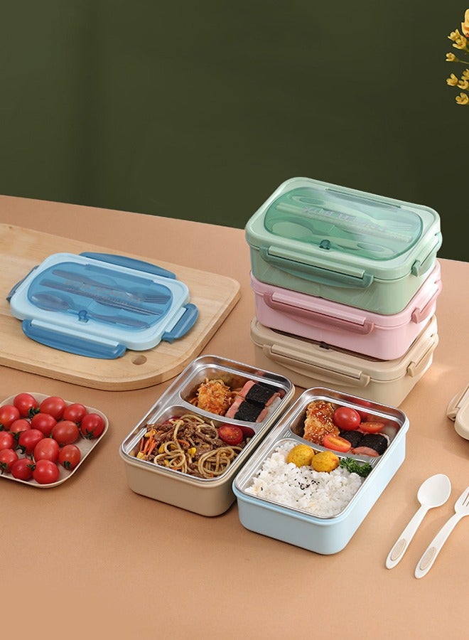 wowofa Portable Lunch Box 304 Stainless Steel Leakproof Divided Food Containers with Comes with spoon, fork, chopsticks 21.3x14.5x7.5cm ，pink/Silver  - Image 4