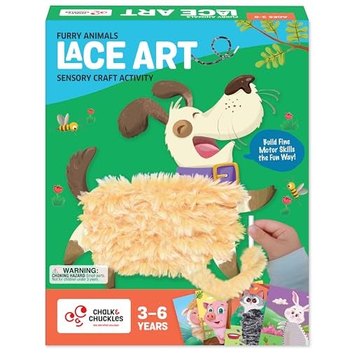 Chalk and Chuckles Lace Art Furry Animals, Develop Fine Motor Skills, Lacing Activity for Kids, Preschooler DIY Craft Kit, Birthday Gifts for Boys & Girls, Ages 3, 4, 5, 6, 7 Years, Travel Friendly - Image 1