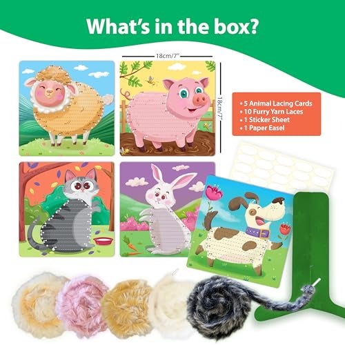Chalk and Chuckles Lace Art Furry Animals, Develop Fine Motor Skills, Lacing Activity for Kids, Preschooler DIY Craft Kit, Birthday Gifts for Boys & Girls, Ages 3, 4, 5, 6, 7 Years, Travel Friendly - Image 3
