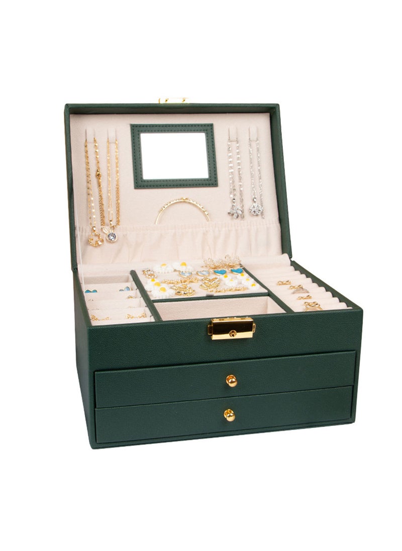 Sharpdo Jewelry Storage Box  3-Tier Jewellery Box Organiser for Women Girls Portable Travel Jewelry Case Green 23*17*13.5CM - Image 1