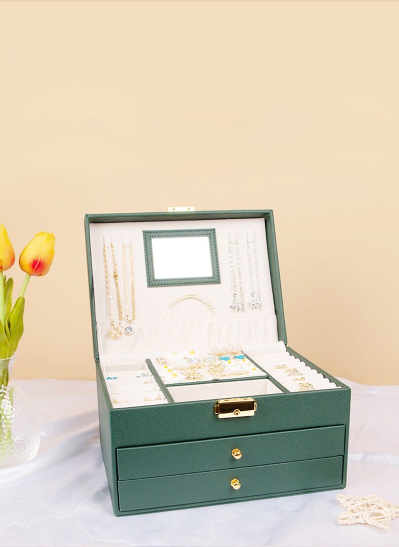 Sharpdo Jewelry Storage Box  3-Tier Jewellery Box Organiser for Women Girls Portable Travel Jewelry Case Green 23*17*13.5CM - Image 3