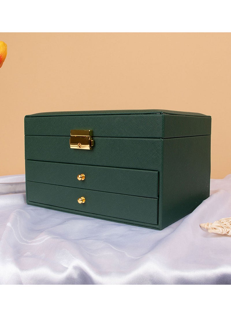 Sharpdo Jewelry Storage Box  3-Tier Jewellery Box Organiser for Women Girls Portable Travel Jewelry Case Green 23*17*13.5CM - Image 2