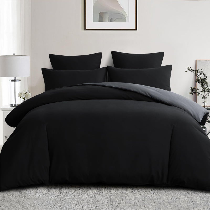 Aisbo King Size Duvet Cover Set  3Pcs Reversible Bedding Bed Set Black and Grey Kingsize Soft Brushed Microfiber OekoTEX Quilt Cover with 2 Pillowcases 50x75cm